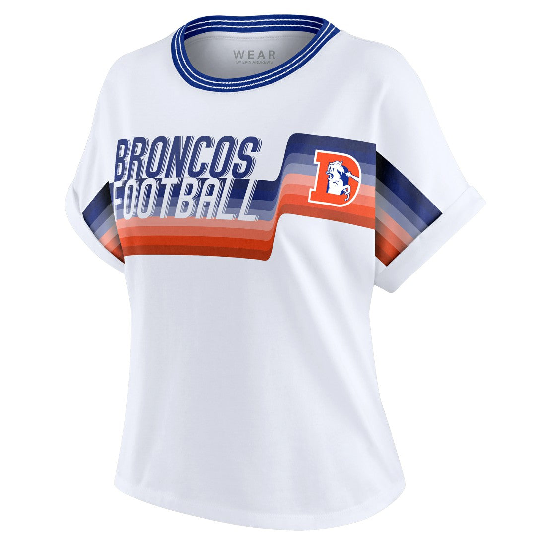 WEAR by Erin Andrews Women's Cropped Center Stripe Dolman T-Shirt - Denver Broncos