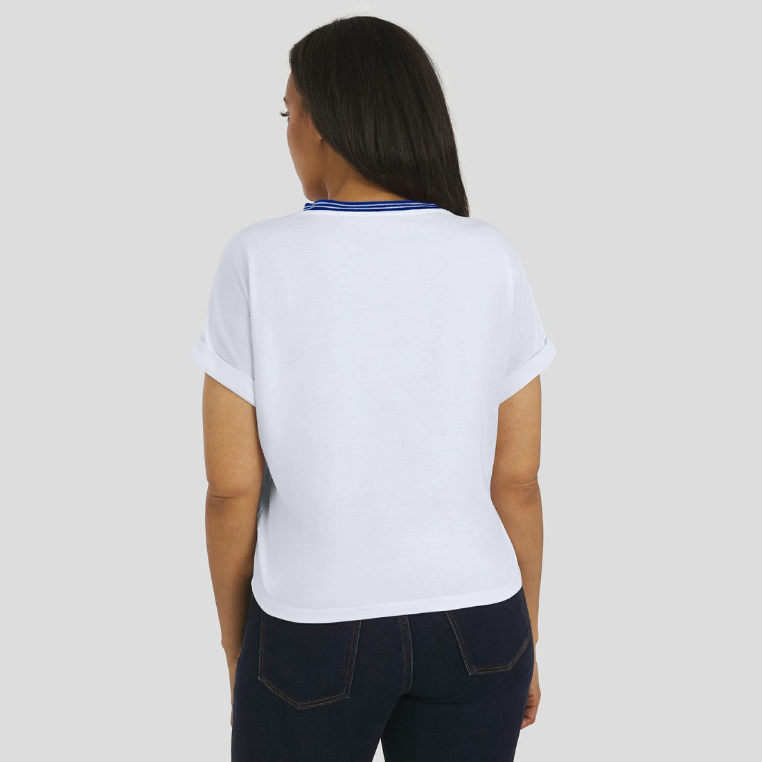 WEAR by Erin Andrews Women's Cropped Center Stripe Dolman T-Shirt - Denver Broncos