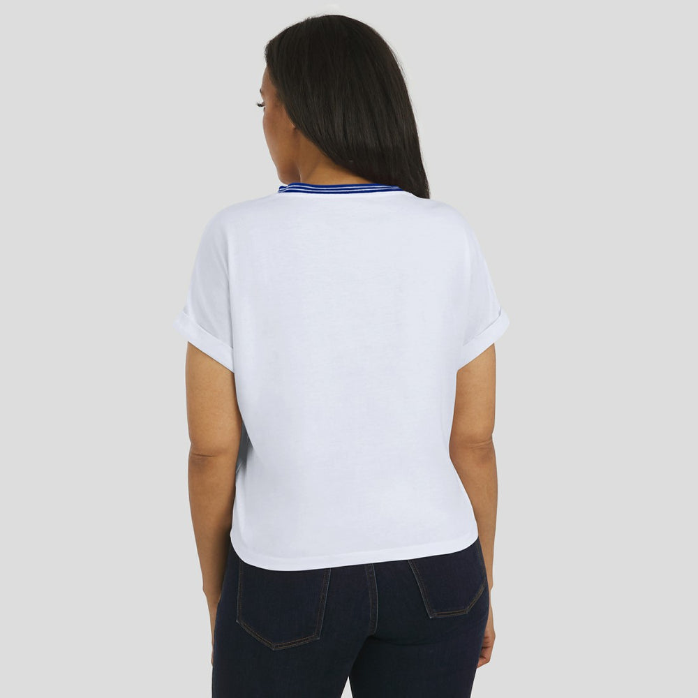 WEAR by Erin Andrews Women's Cropped Center Stripe Dolman T-Shirt - Denver Broncos