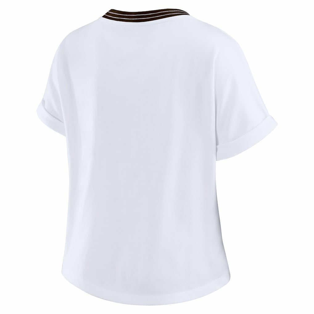 WEAR by Erin Andrews Women's Cropped Center Stripe Dolman T-Shirt - Cleveland Browns