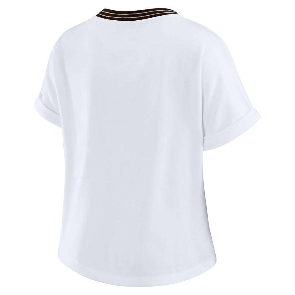 WEAR by Erin Andrews Women's Cropped Center Stripe Dolman T-Shirt - Cleveland Browns