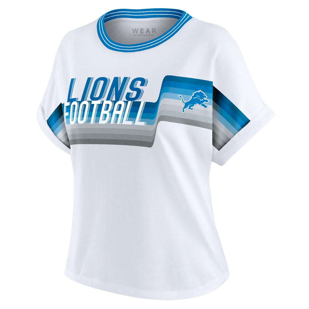 WEAR by Erin Andrews Women's Cropped Center Stripe Dolman T-Shirt - Detroit Lions