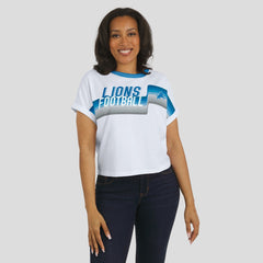 WEAR by Erin Andrews Women's Cropped Center Stripe Dolman T-Shirt - Detroit Lions