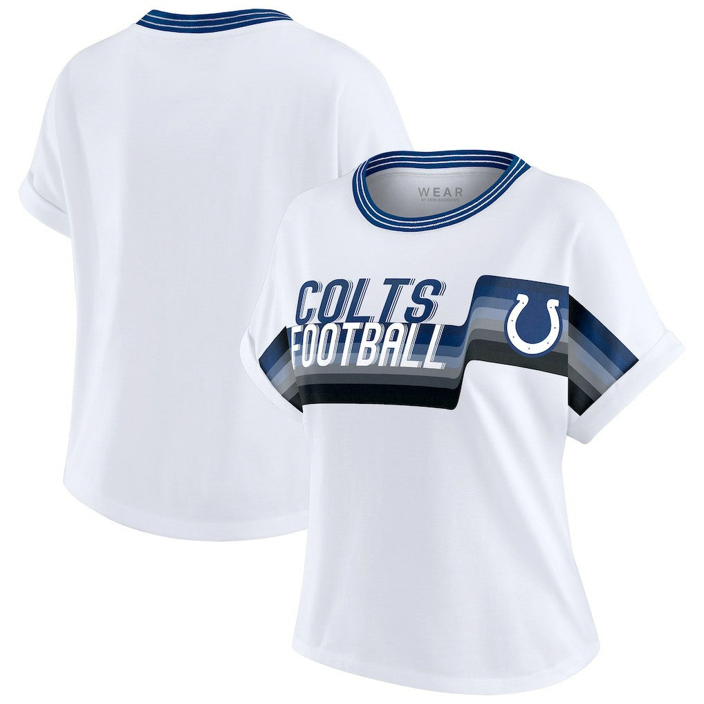 WEAR by Erin Andrews Women's Cropped Center Stripe Dolman T-Shirt - Indianapolis Colts