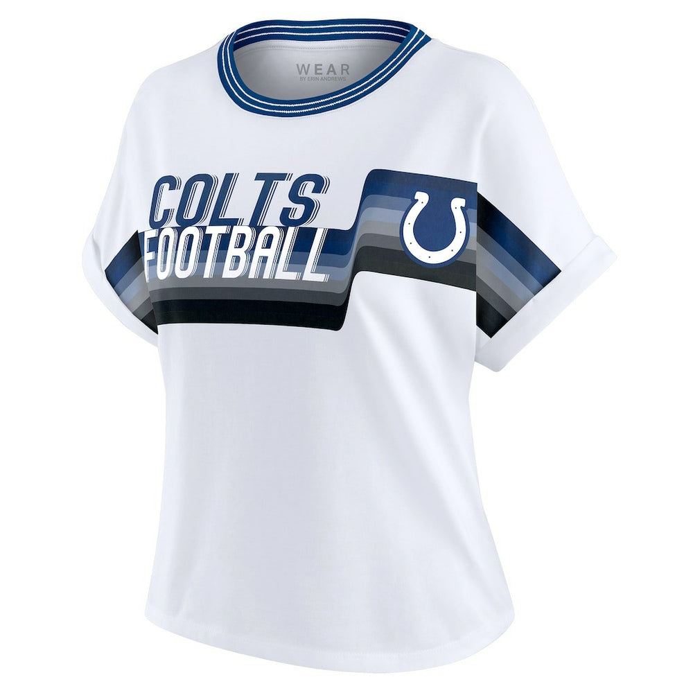 WEAR by Erin Andrews Women's Cropped Center Stripe Dolman T-Shirt - Indianapolis Colts