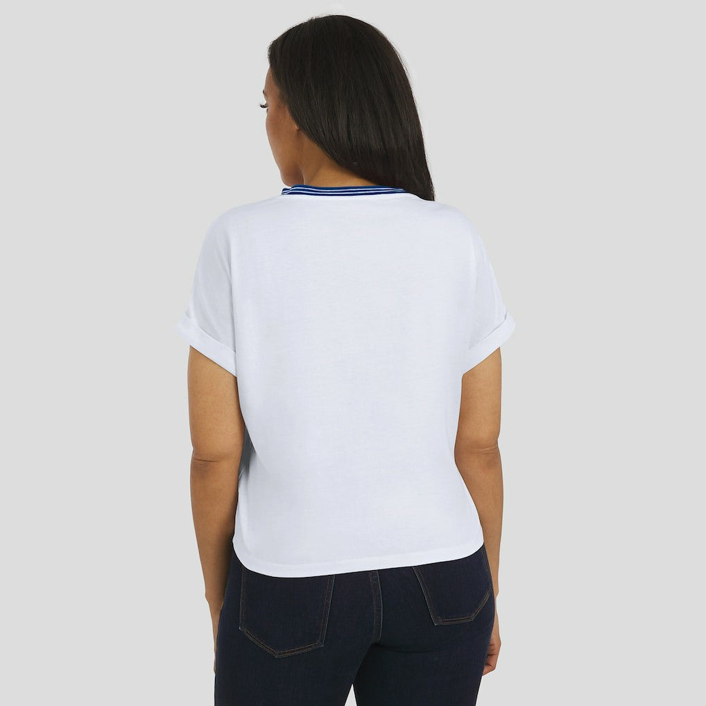 WEAR by Erin Andrews Women's Cropped Center Stripe Dolman T-Shirt - Indianapolis Colts