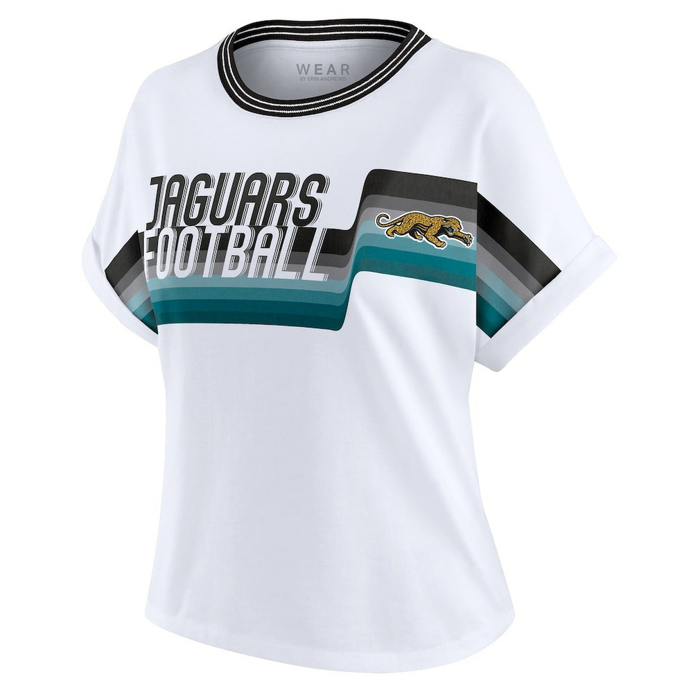 WEAR by Erin Andrews Women's Cropped Center Stripe Dolman T-Shirt - Jacksonville Jaguars
