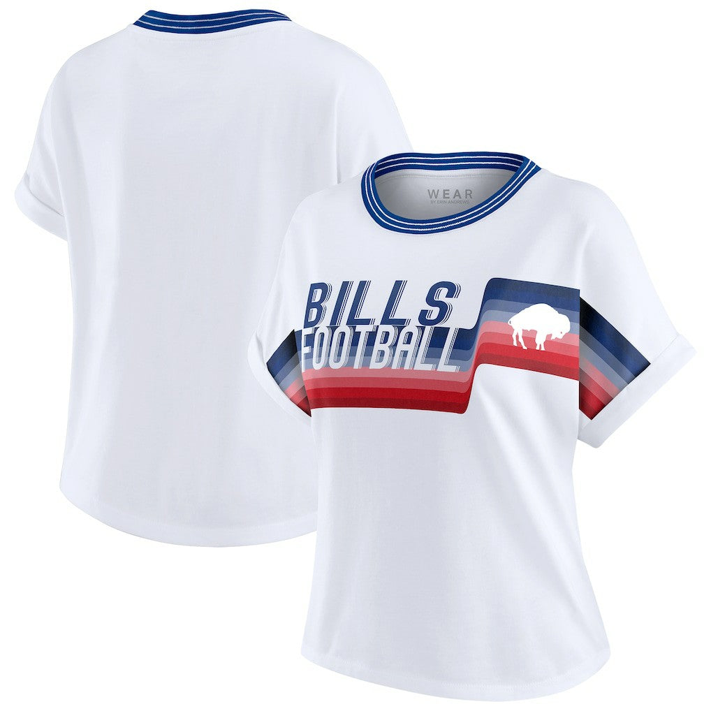 WEAR by Erin Andrews Women's Cropped Center Stripe Dolman T-Shirt - Buffalo Bills