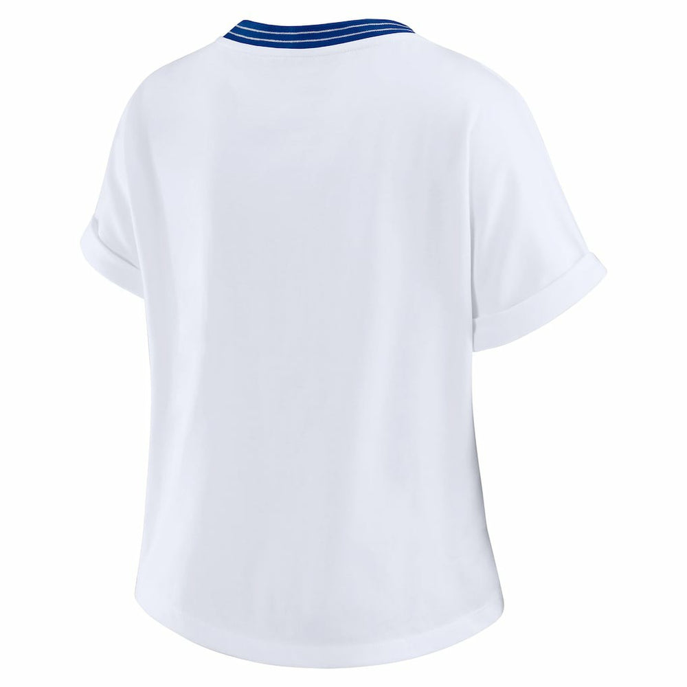 WEAR by Erin Andrews Women's Cropped Center Stripe Dolman T-Shirt - Buffalo Bills