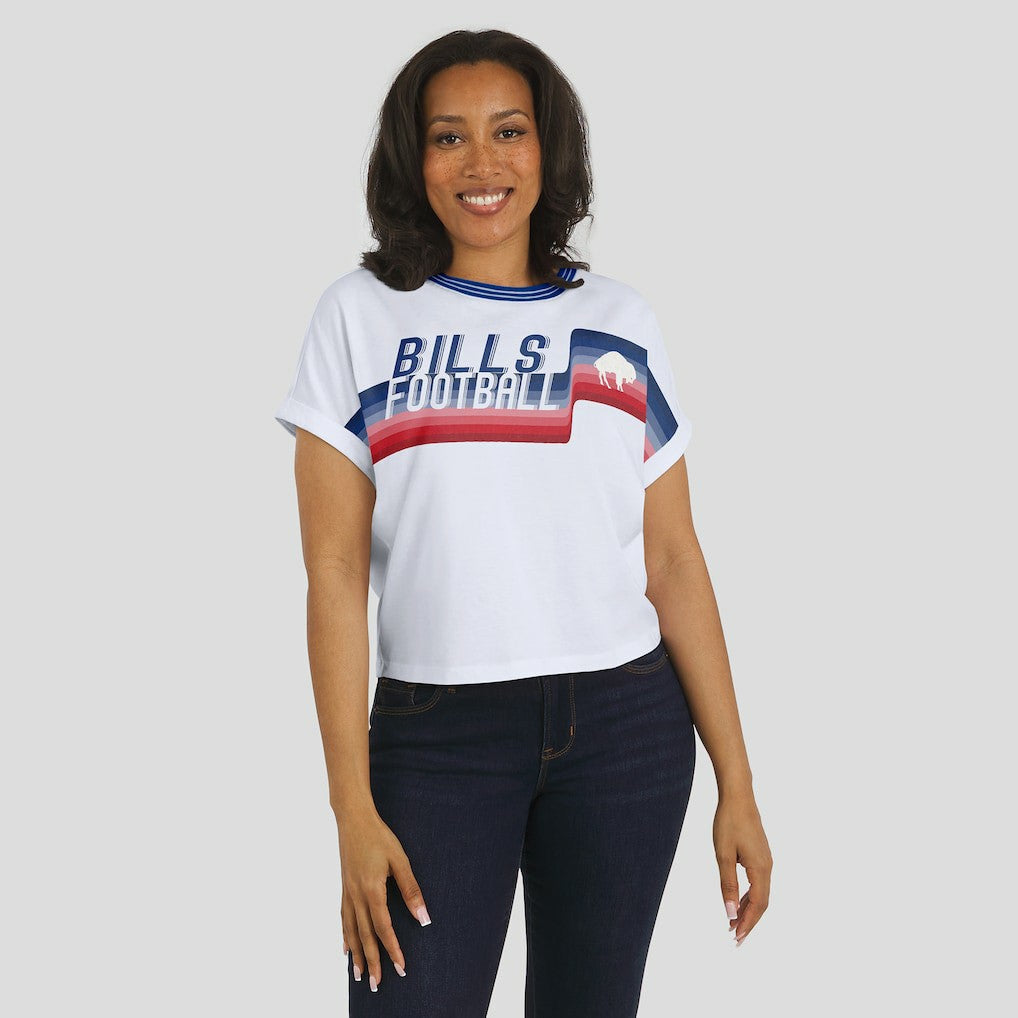 WEAR by Erin Andrews Women's Cropped Center Stripe Dolman T-Shirt - Buffalo Bills
