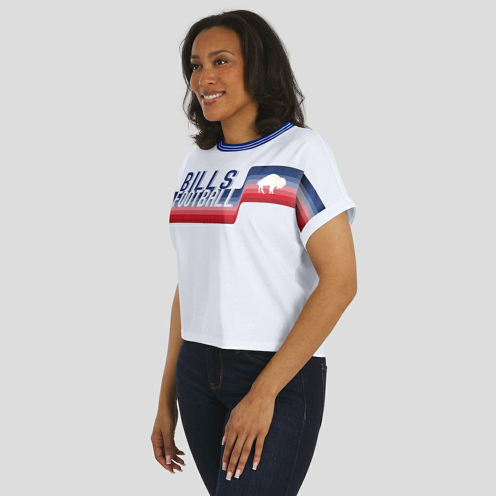 WEAR by Erin Andrews Women's Cropped Center Stripe Dolman T-Shirt - Buffalo Bills