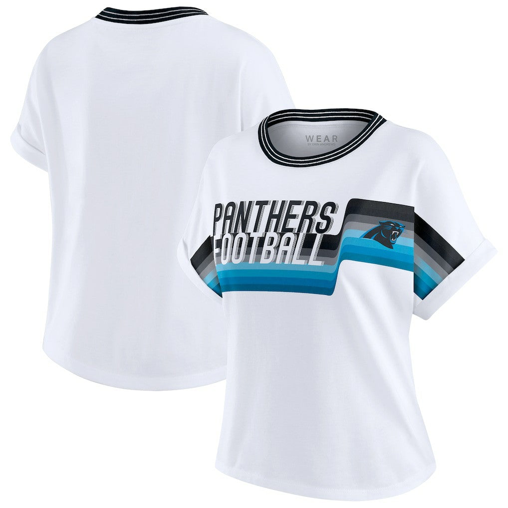 WEAR by Erin Andrews Women's Cropped Center Stripe Dolman T-Shirt - Carolina Panthers