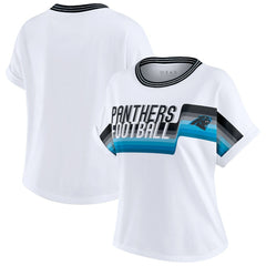WEAR by Erin Andrews Women's Cropped Center Stripe Dolman T-Shirt - Carolina Panthers