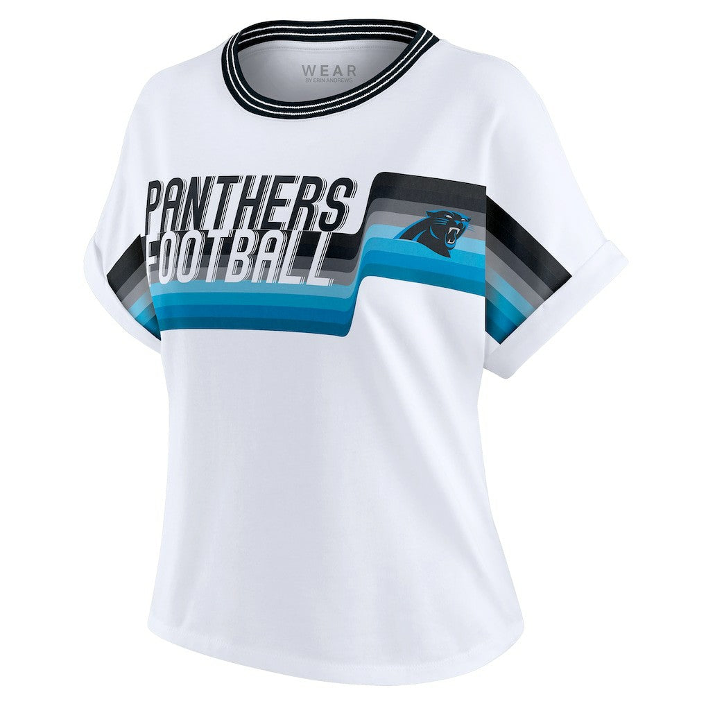 WEAR by Erin Andrews Women's Cropped Center Stripe Dolman T-Shirt - Carolina Panthers