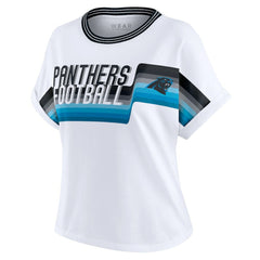 WEAR by Erin Andrews Women's Cropped Center Stripe Dolman T-Shirt - Carolina Panthers