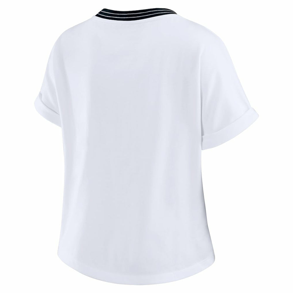 WEAR by Erin Andrews Women's Cropped Center Stripe Dolman T-Shirt - Carolina Panthers