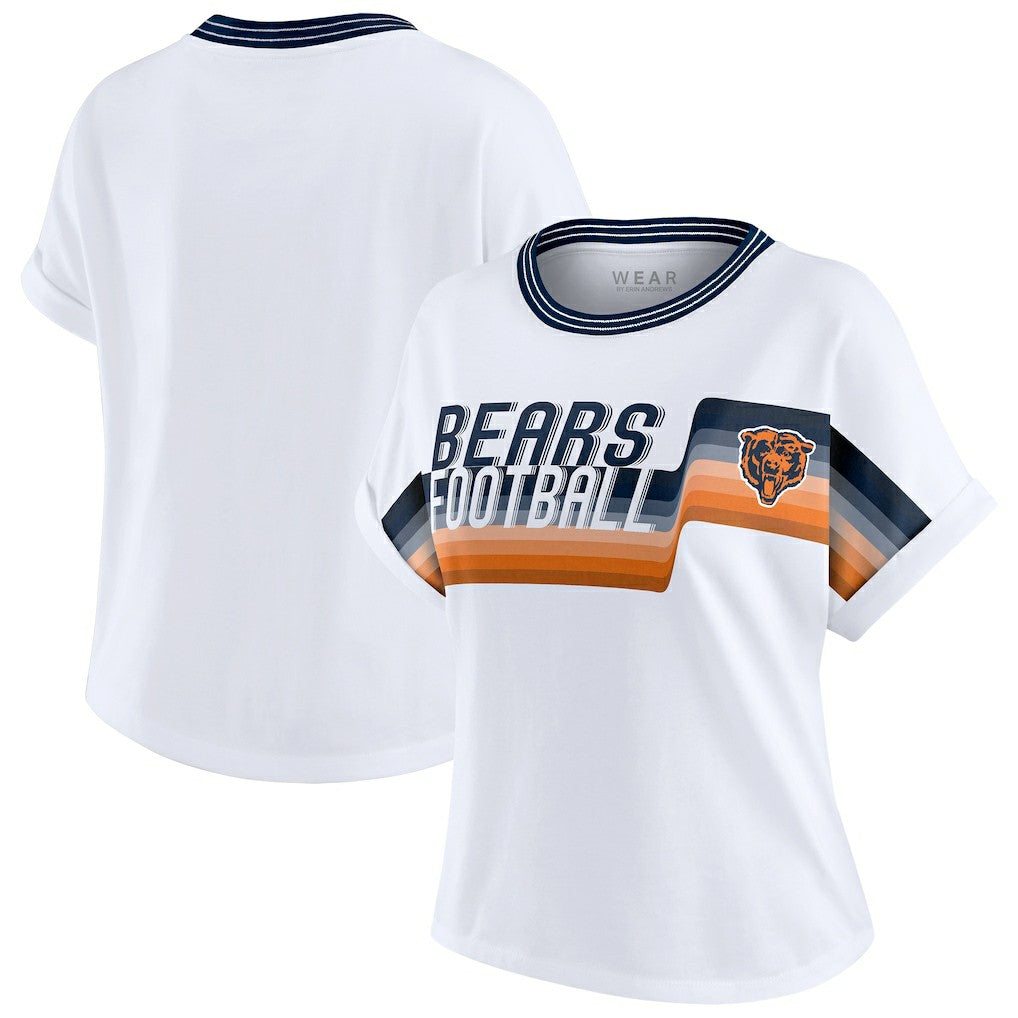 WEAR by Erin Andrews Women's Cropped Center Stripe Dolman T-Shirt - Chicago Bears