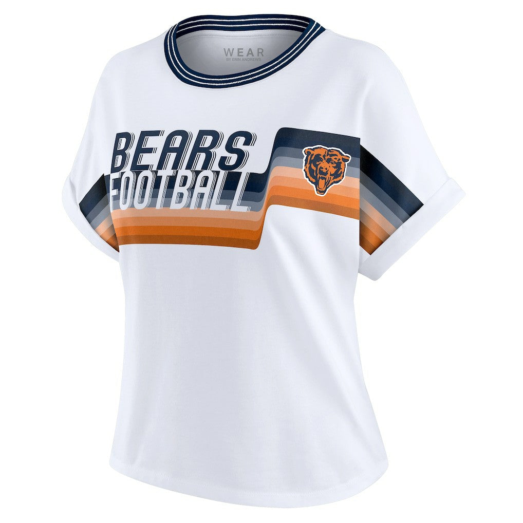 WEAR by Erin Andrews Women's Cropped Center Stripe Dolman T-Shirt - Chicago Bears