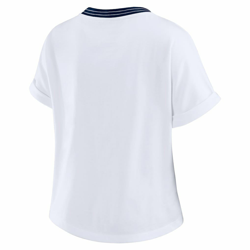 WEAR by Erin Andrews Women's Cropped Center Stripe Dolman T-Shirt - Chicago Bears