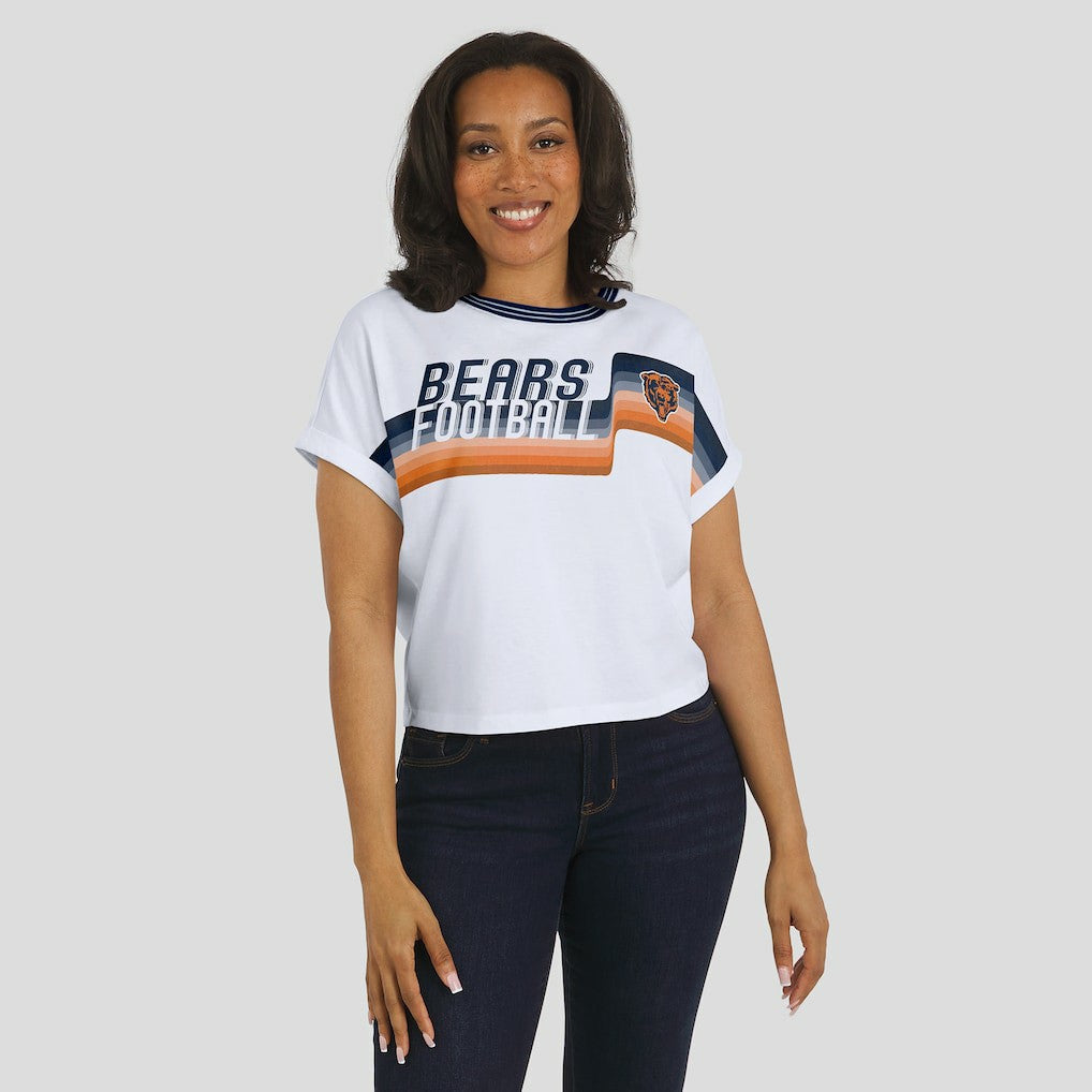 WEAR by Erin Andrews Women's Cropped Center Stripe Dolman T-Shirt - Chicago Bears