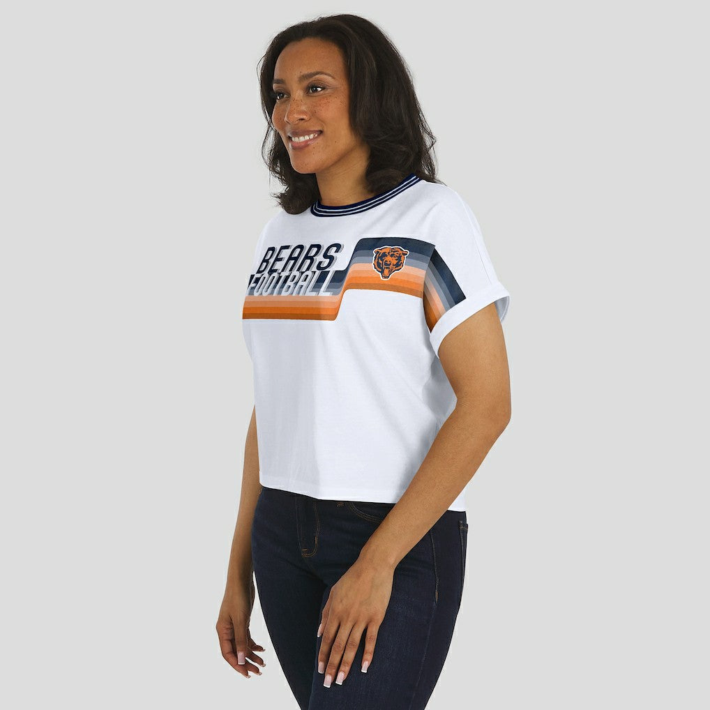 WEAR by Erin Andrews Women's Cropped Center Stripe Dolman T-Shirt - Chicago Bears