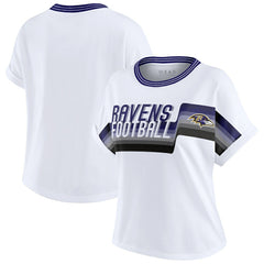WEAR by Erin Andrews Women's Cropped Center Stripe Dolman T-Shirt - Baltimore Ravens