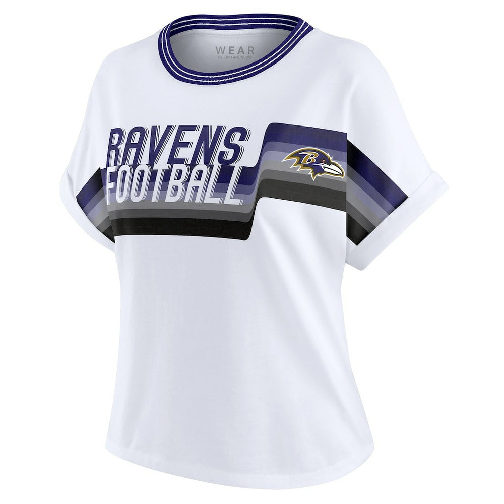 WEAR by Erin Andrews Women's Cropped Center Stripe Dolman T-Shirt - Baltimore Ravens