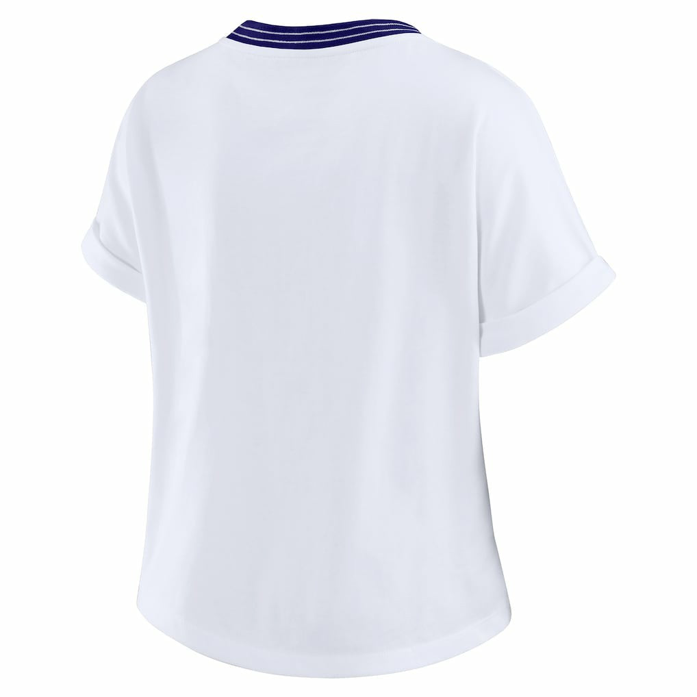 WEAR by Erin Andrews Women's Cropped Center Stripe Dolman T-Shirt - Baltimore Ravens
