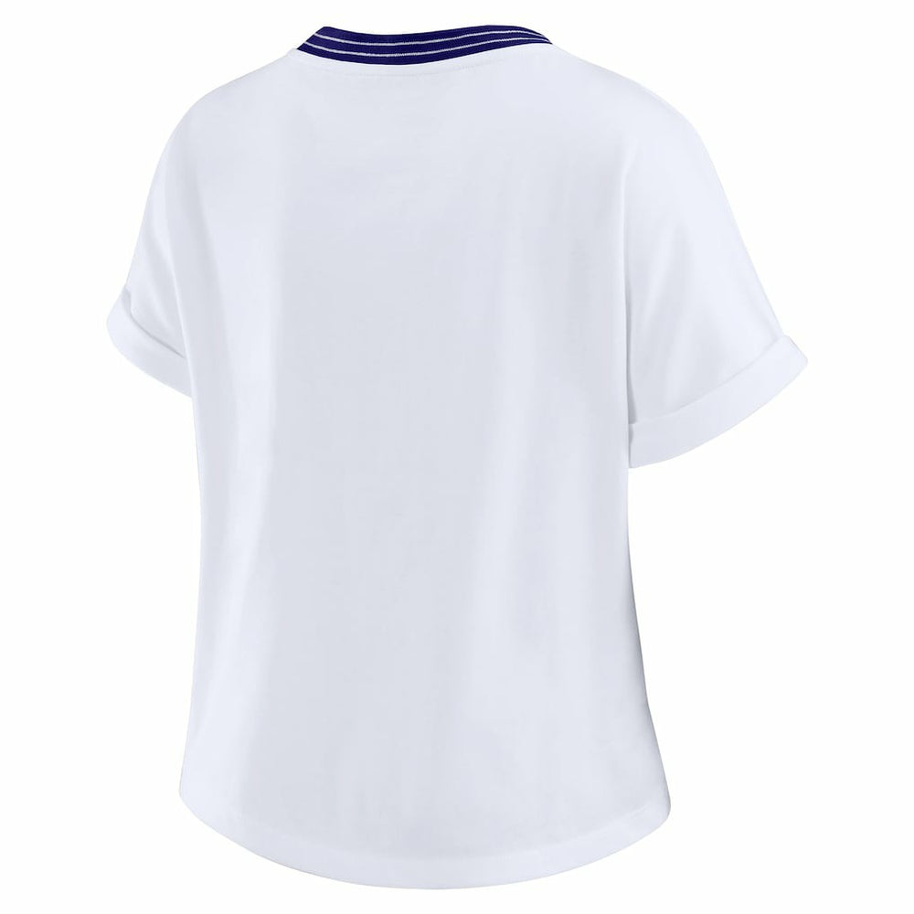 WEAR by Erin Andrews Women's Cropped Center Stripe Dolman T-Shirt - Baltimore Ravens