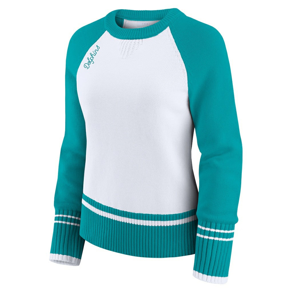 WEAR by Erin Andrews Women's Colorblock Raglan Sweater - Miami Dolphins