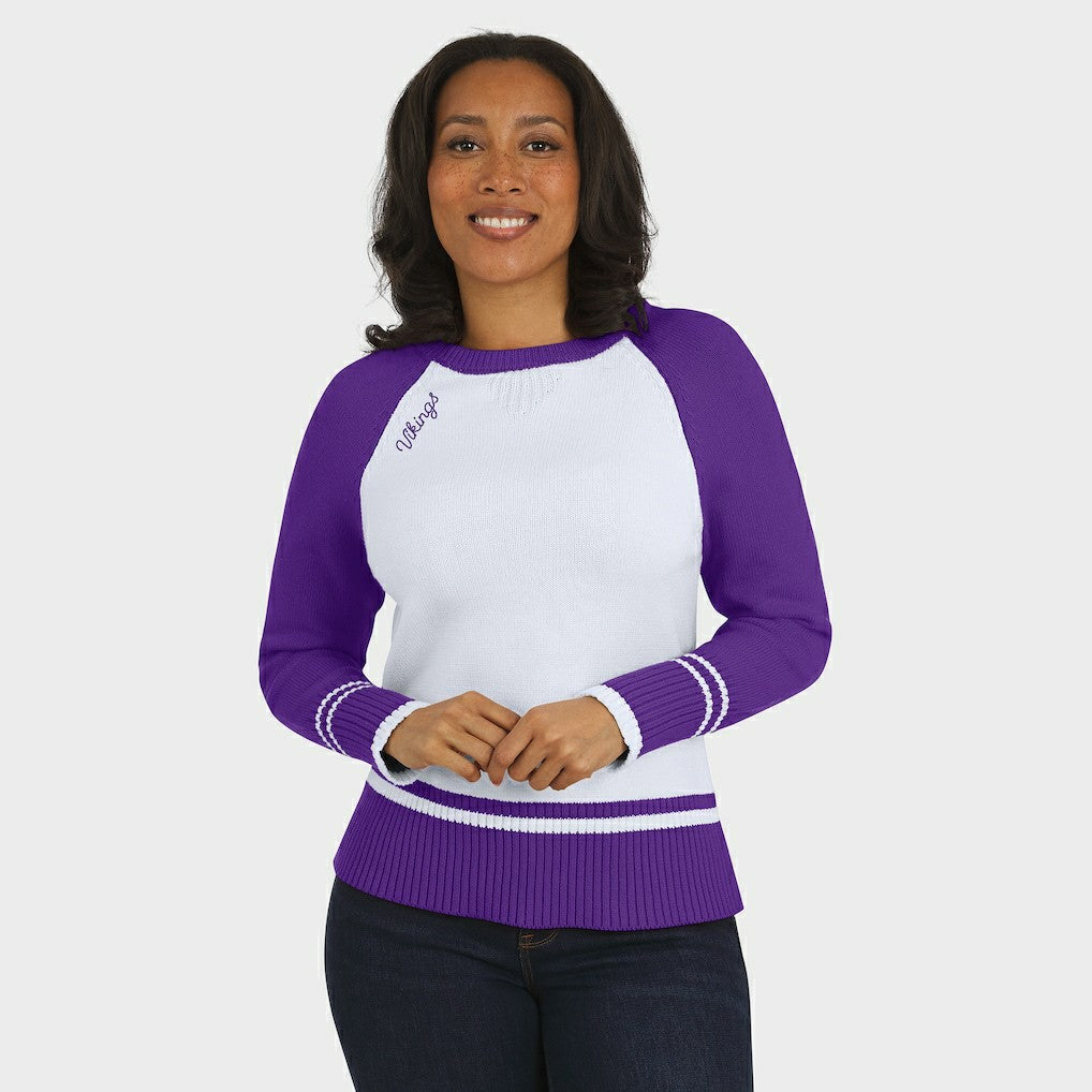 WEAR by Erin Andrews Women's Colorblock Raglan Sweater - Minnesota Vikings