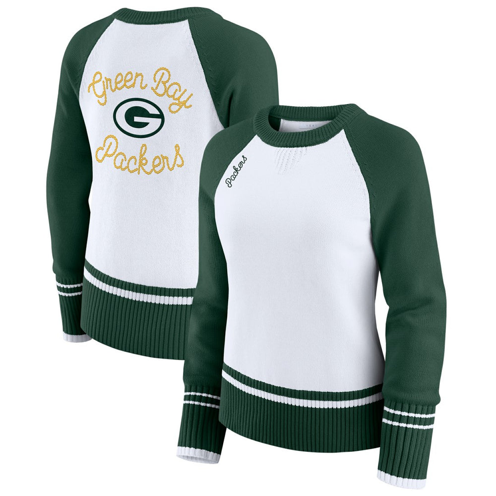 WEAR by Erin Andrews Women's Colorblock Raglan Sweater - Green Bay Packers