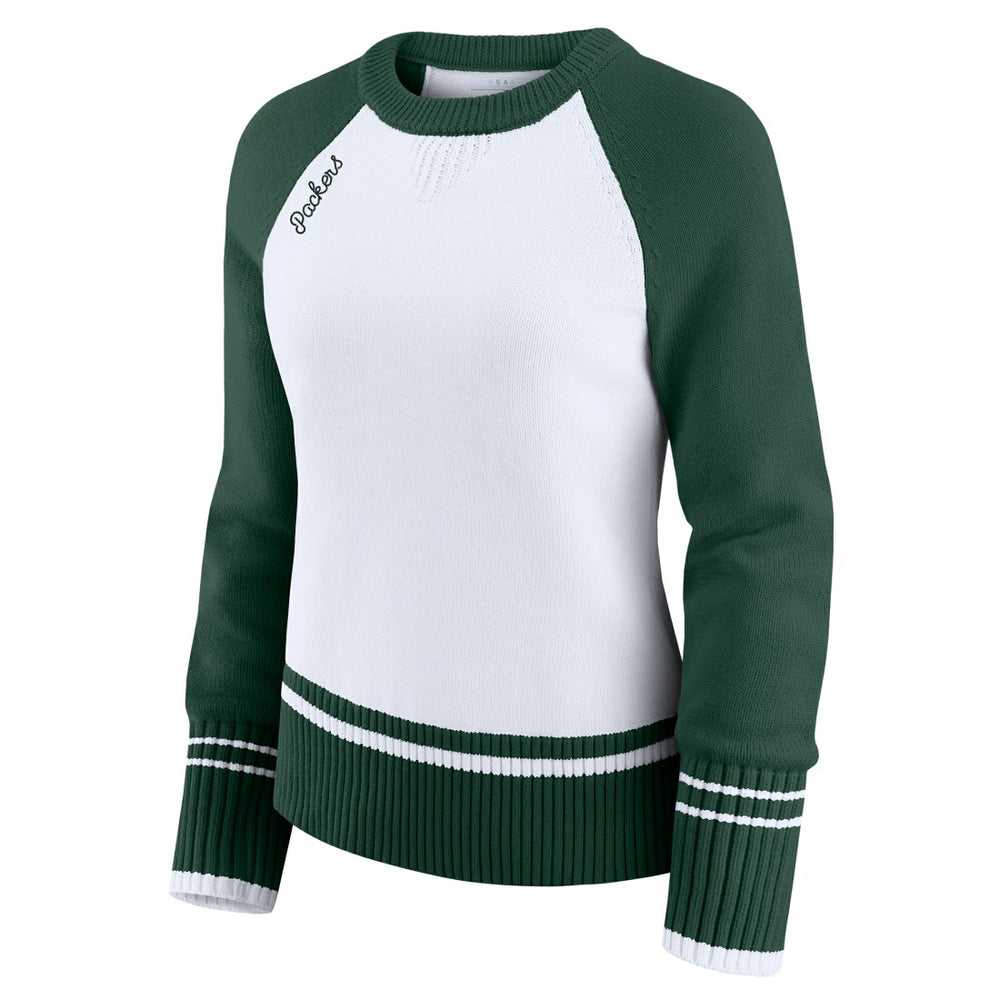 WEAR by Erin Andrews Women's Colorblock Raglan Sweater - Green Bay Packers