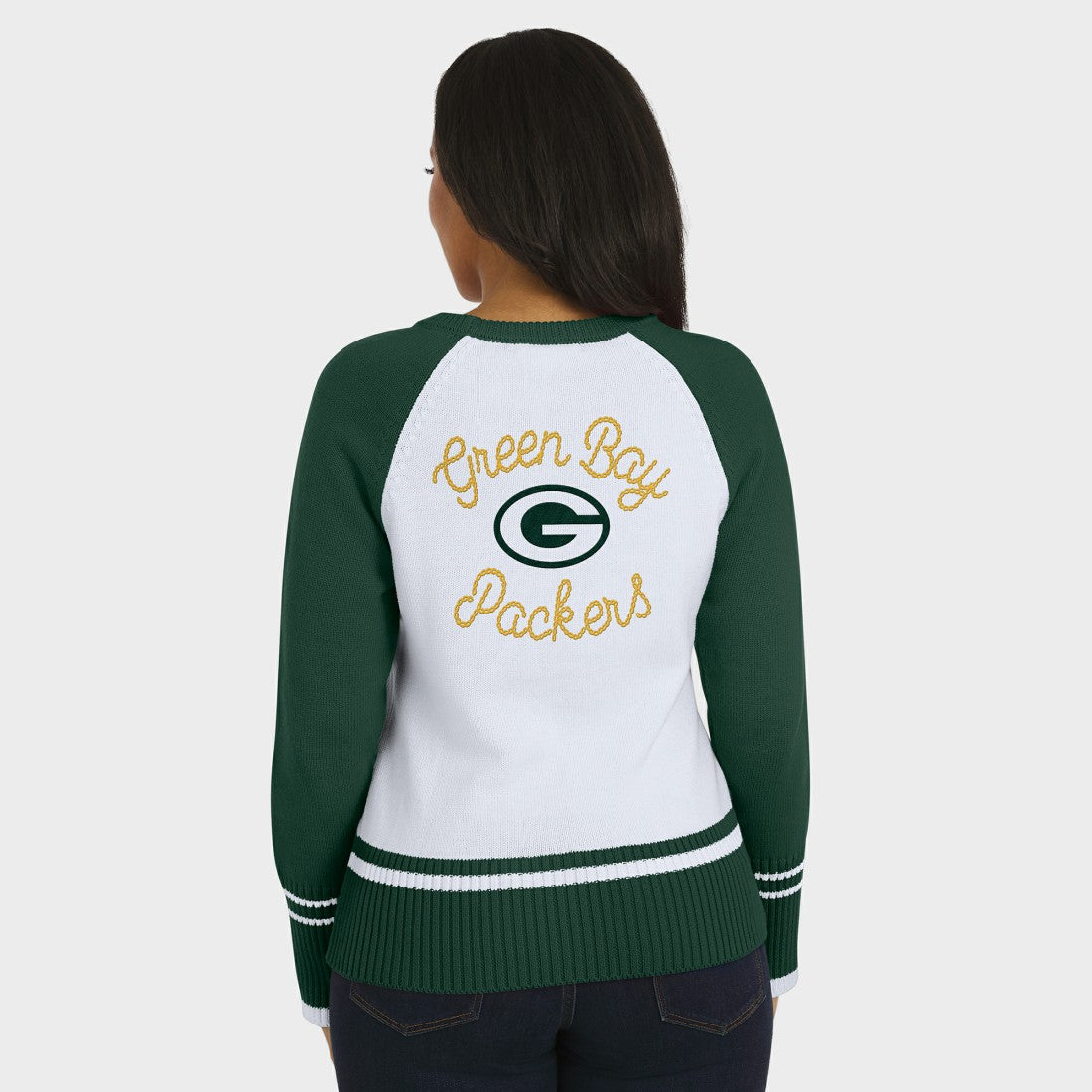 WEAR by Erin Andrews Women's Colorblock Raglan Sweater - Green Bay Packers