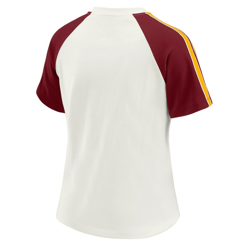 WEAR by Erin Andrews Women's Sleeve Stripe Distressed Raglan T-Shirt - Washington Commanders