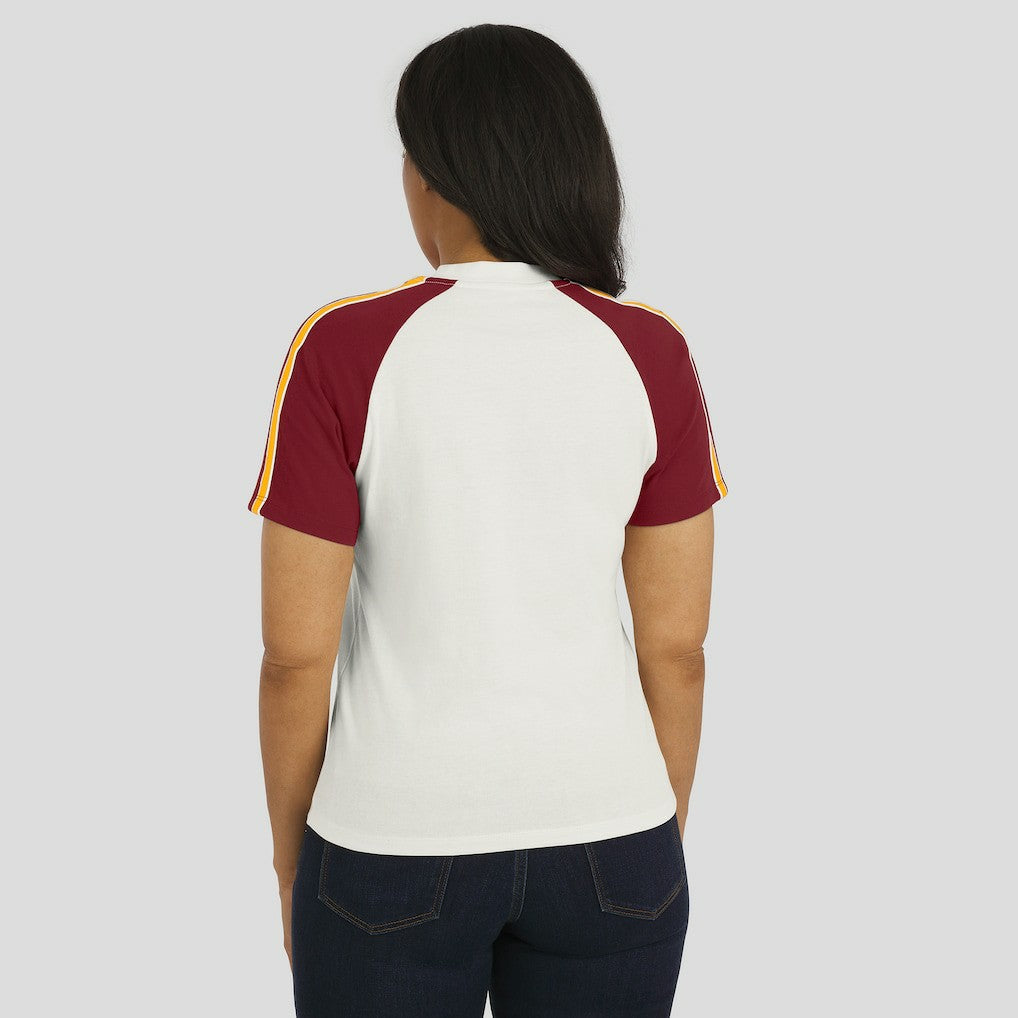 WEAR by Erin Andrews Women's Sleeve Stripe Distressed Raglan T-Shirt - Washington Commanders