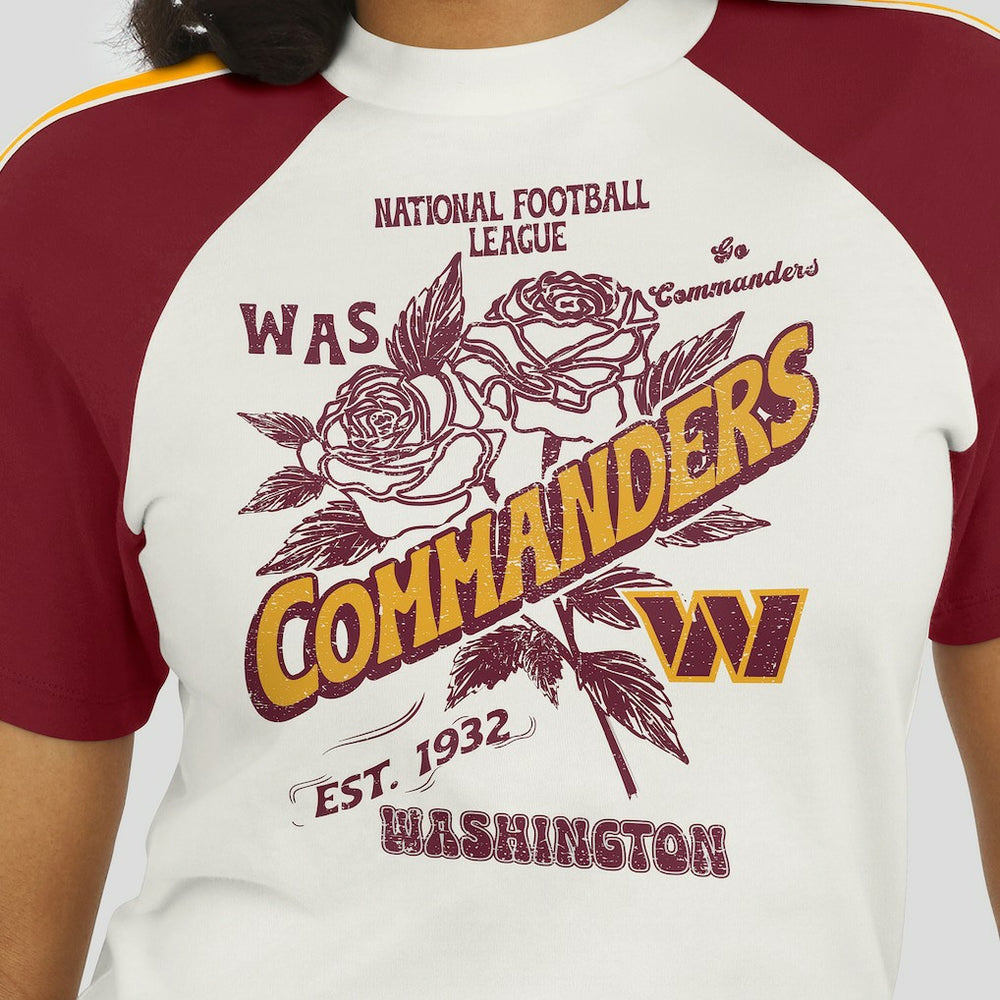 WEAR by Erin Andrews Women's Sleeve Stripe Distressed Raglan T-Shirt - Washington Commanders
