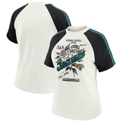 WEAR by Erin Andrews Women's Sleeve Stripe Distressed Raglan T-Shirt - Jacksonville Jaguars