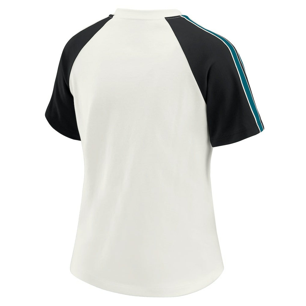 WEAR by Erin Andrews Women's Sleeve Stripe Distressed Raglan T-Shirt - Jacksonville Jaguars