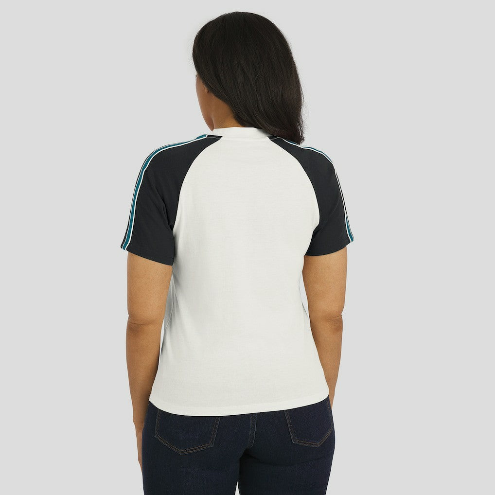 WEAR by Erin Andrews Women's Sleeve Stripe Distressed Raglan T-Shirt - Jacksonville Jaguars