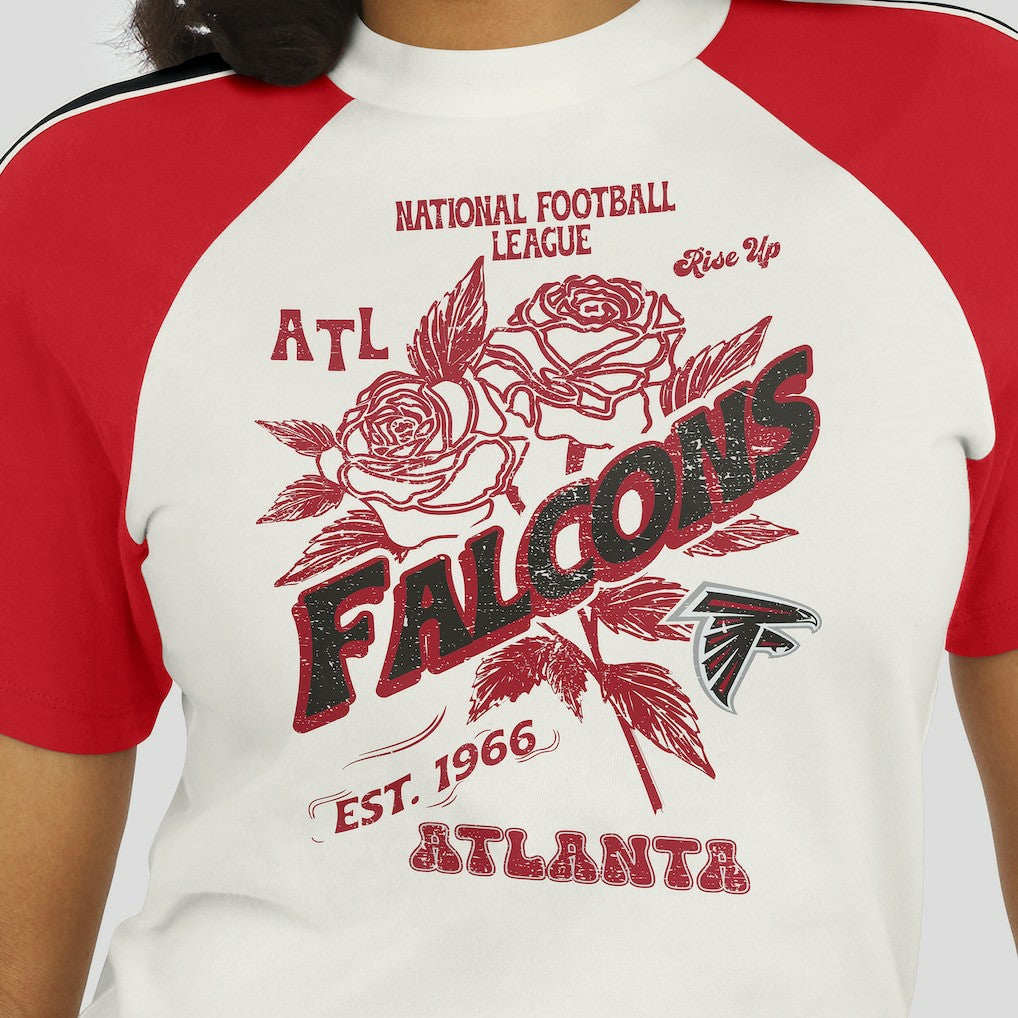 WEAR by Erin Andrews Women's Sleeve Stripe Distressed Raglan T-Shirt - Atlanta Falcons