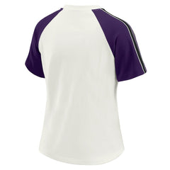 WEAR by Erin Andrews Women's Sleeve Stripe Distressed Raglan T-Shirt - Baltimore Ravens