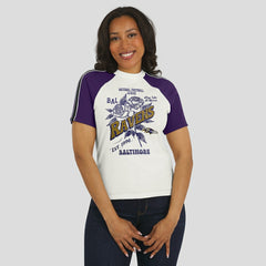 WEAR by Erin Andrews Women's Sleeve Stripe Distressed Raglan T-Shirt - Baltimore Ravens