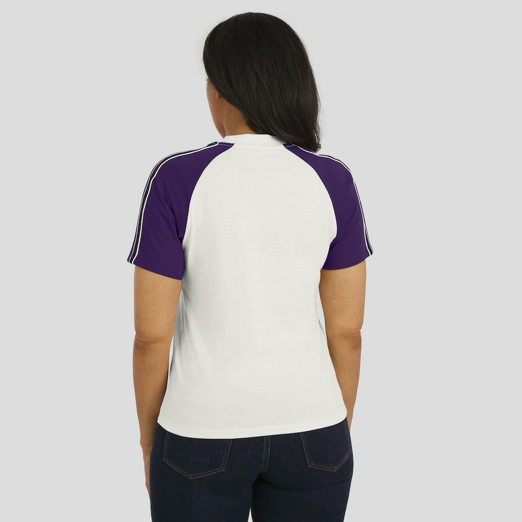 WEAR by Erin Andrews Women's Sleeve Stripe Distressed Raglan T-Shirt - Baltimore Ravens