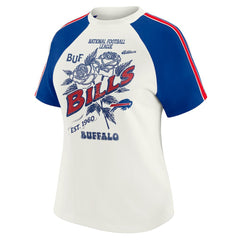 WEAR by Erin Andrews Women's Sleeve Stripe Distressed Raglan T-Shirt - Buffalo Bills