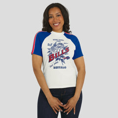 WEAR by Erin Andrews Women's Sleeve Stripe Distressed Raglan T-Shirt - Buffalo Bills