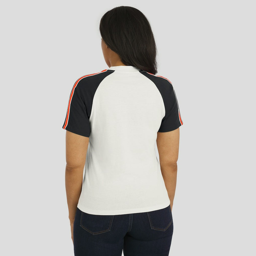 WEAR by Erin Andrews Women's Sleeve Stripe Distressed Raglan T-Shirt - Cincinnati Bengals
