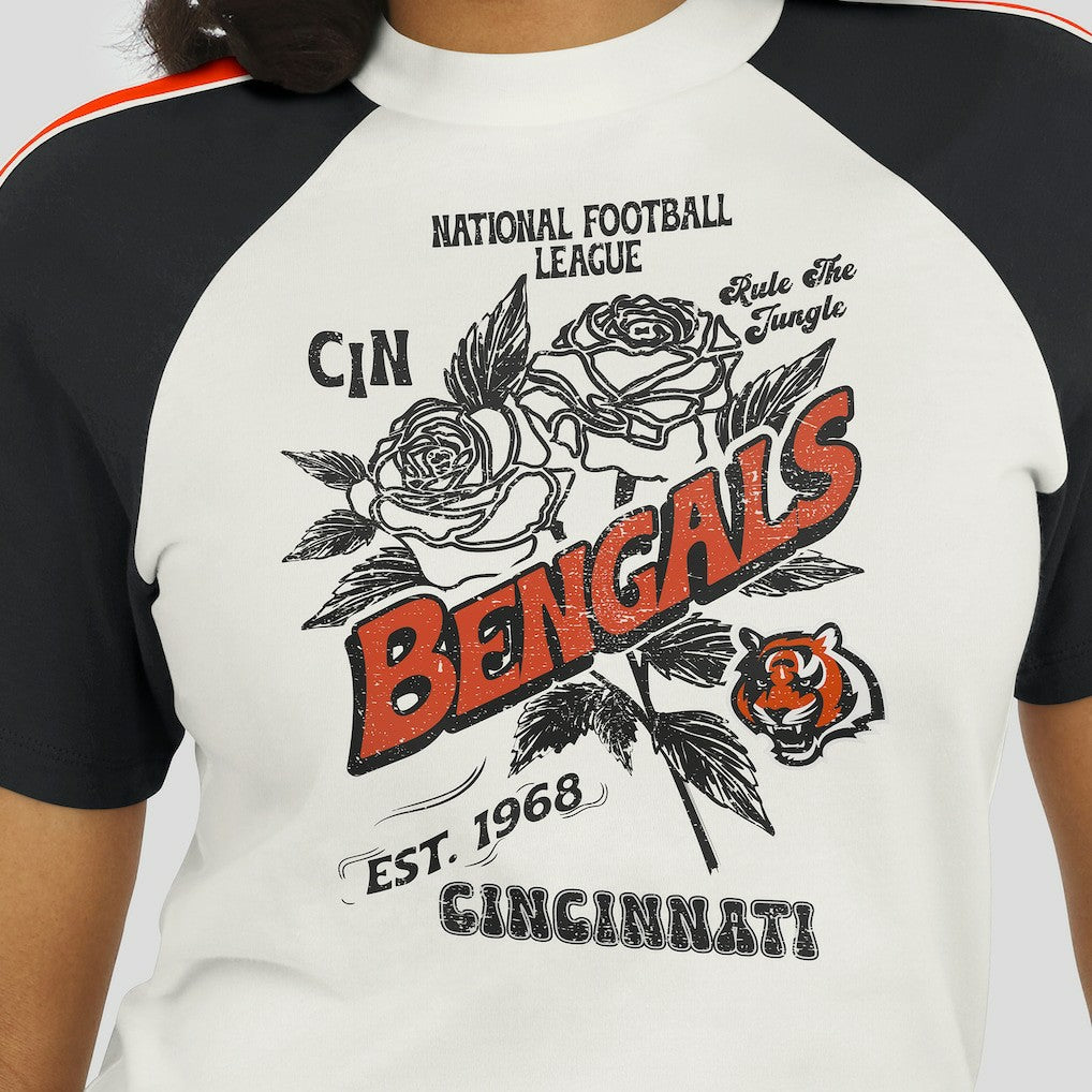 WEAR by Erin Andrews Women's Sleeve Stripe Distressed Raglan T-Shirt - Cincinnati Bengals