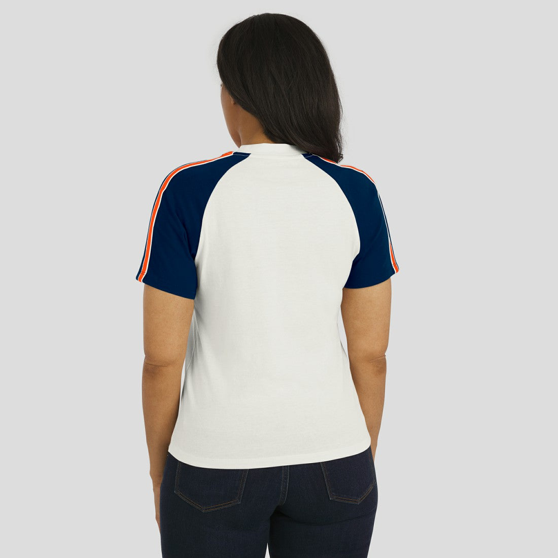 WEAR by Erin Andrews Women's Sleeve Stripe Distressed Raglan T-Shirt - Denver Broncos