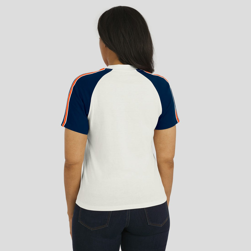WEAR by Erin Andrews Women's Sleeve Stripe Distressed Raglan T-Shirt - Denver Broncos
